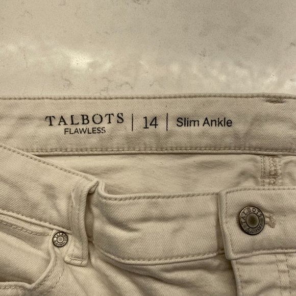 Talbots Flawless Slim Ankle Jeans with Fringe Cuff in Natural, Size 14 - Picture 4 of 6